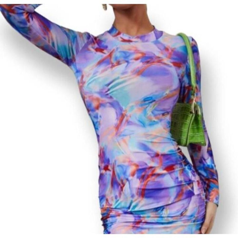 SHEIN PURPLE & BLUE TIE-DYE BODYCON BACKLESS DRESS SZ.M EUC.